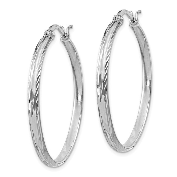 Sterling Silver Rhodium-plated 2.5mm Textured Round Hoops - Picture 4 of 4